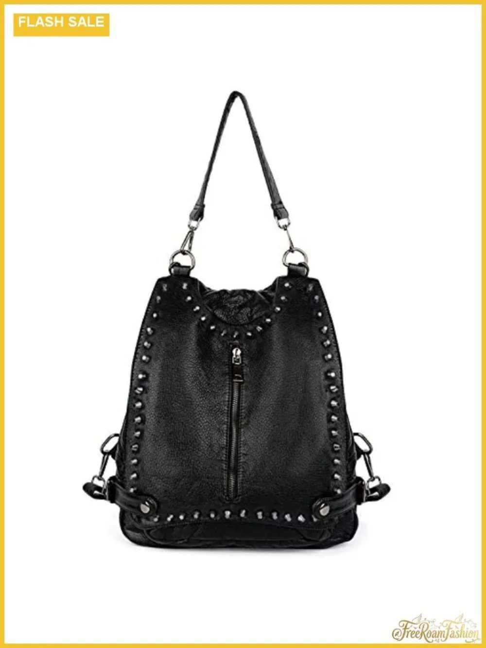 Washed Leather Rivet Studded Convertible Backpack Purse for Women